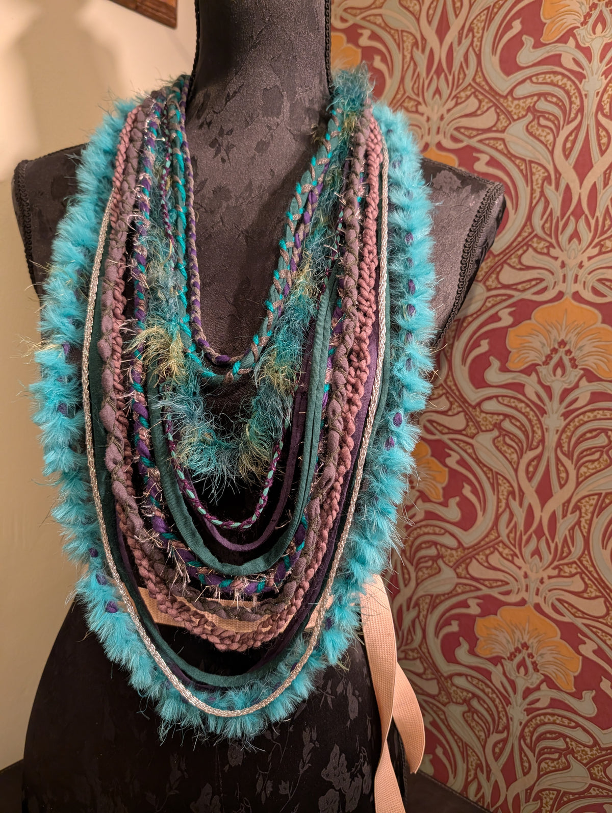 Celtic Witch Handcrafted Upcycled Infinity Scarf Layered Bohemian Style Unique gift