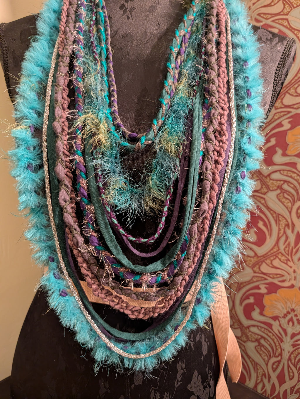 Celtic Witch Handcrafted Upcycled Infinity Scarf Layered Bohemian Style Unique gift
