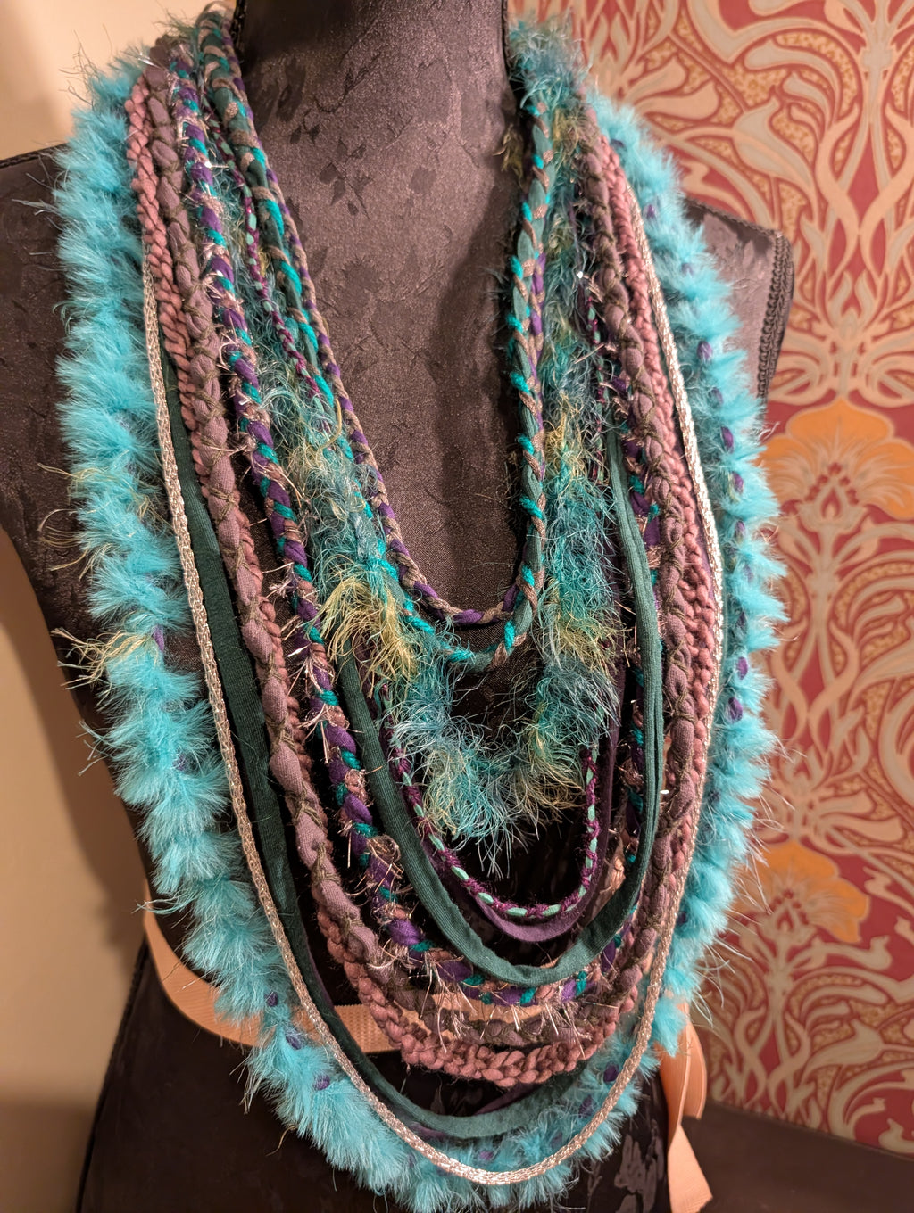 Celtic Witch Handcrafted Upcycled Infinity Scarf Layered Bohemian Style Unique gift