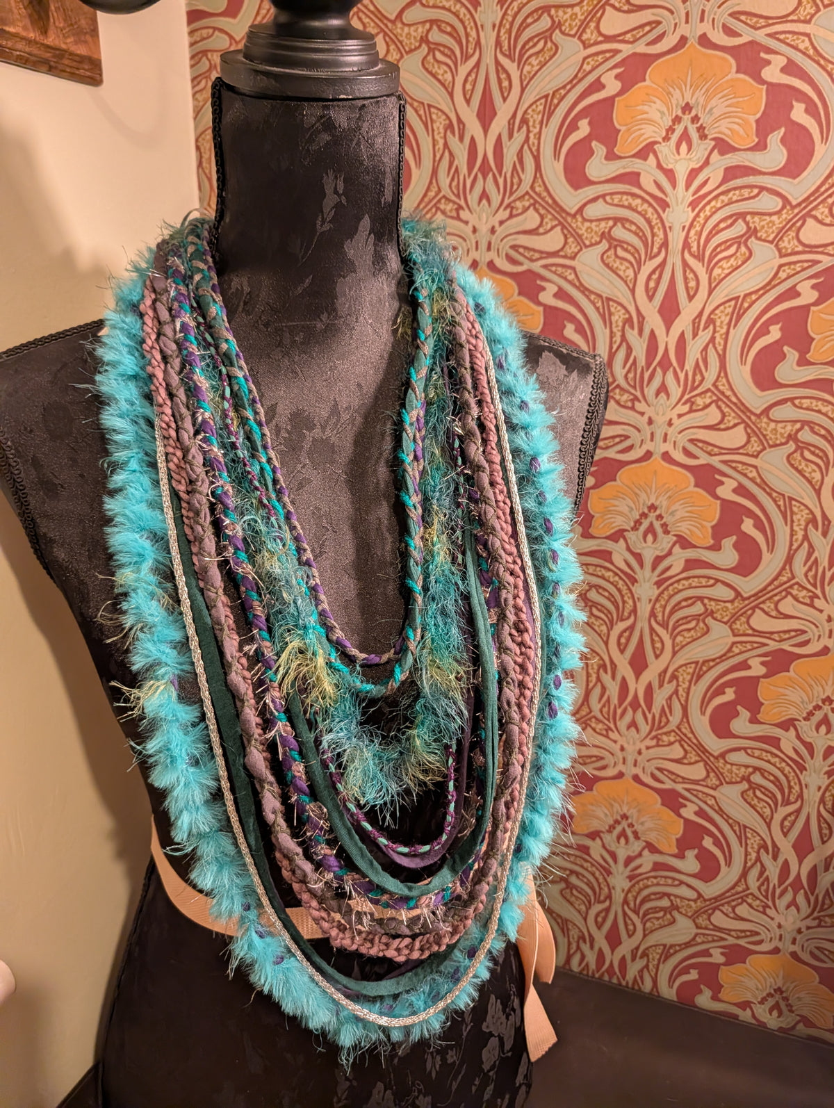 Celtic Witch Handcrafted Upcycled Infinity Scarf Layered Bohemian Style Unique gift
