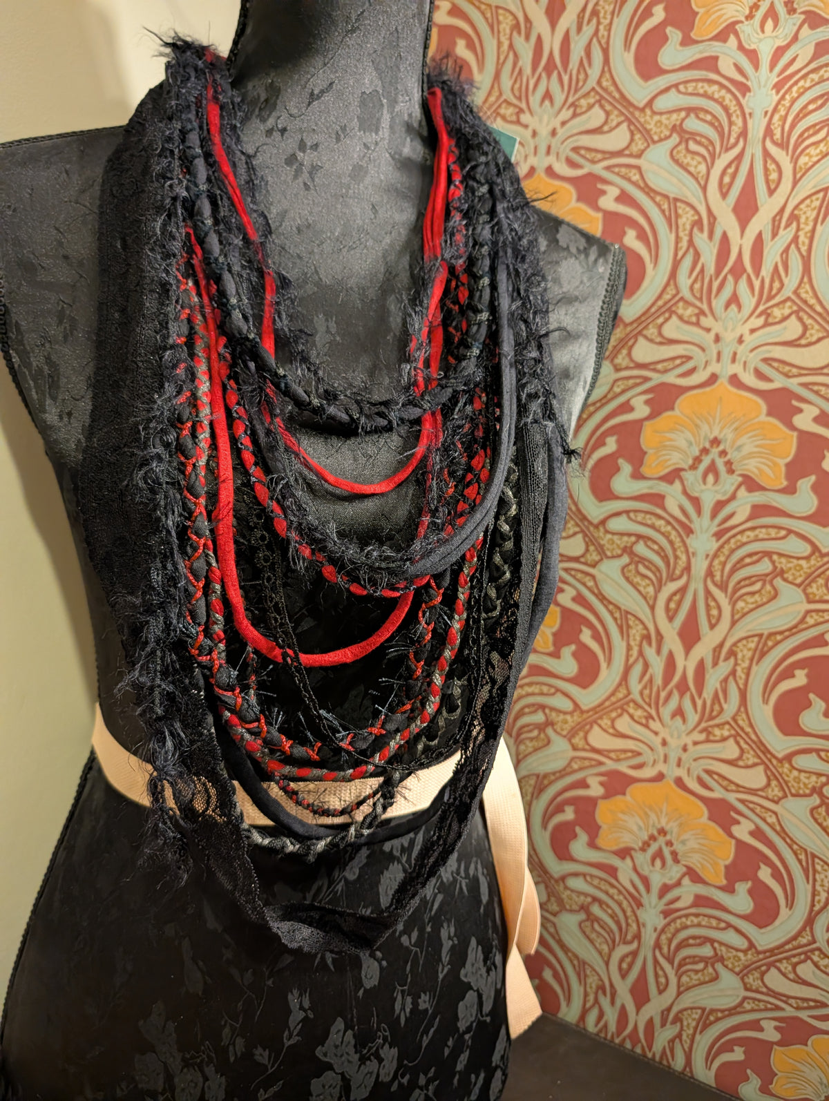 Decayed Roses, beautiful upcycled gothic fabric necklace, handmade