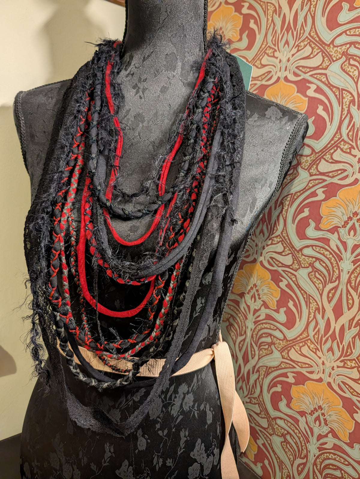 Decayed Roses, beautiful upcycled gothic fabric necklace, handmade