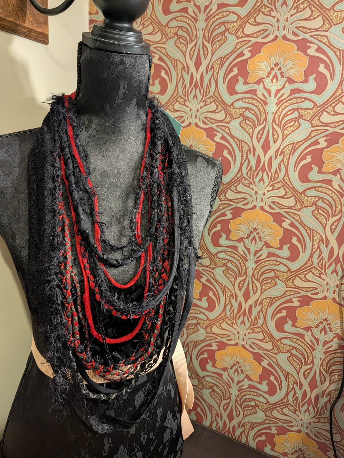 Decayed Roses, beautiful upcycled gothic fabric necklace, handmade