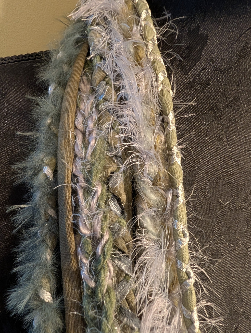 Moonlit Sage, Stunning fabric Necklace, Unique, Hedge Witch, Pagan, Boho style, Made using Sustainably sourced Materials