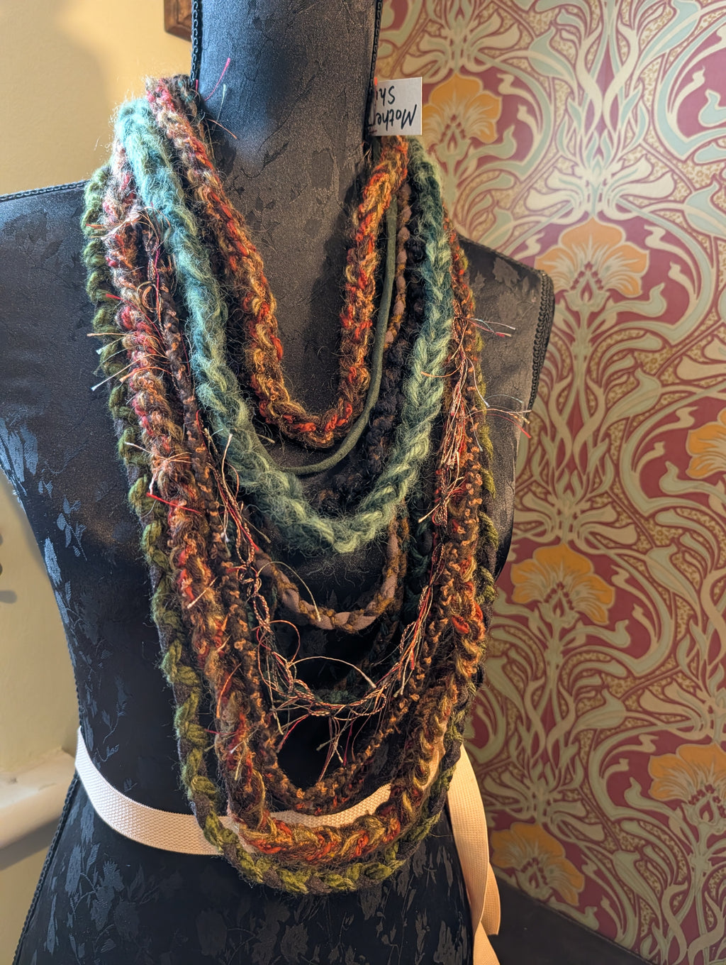 Mother Shipton, Witch Inspired Fabric Necklace, Bohemian Style layers, Weave and Crochet, Great gift