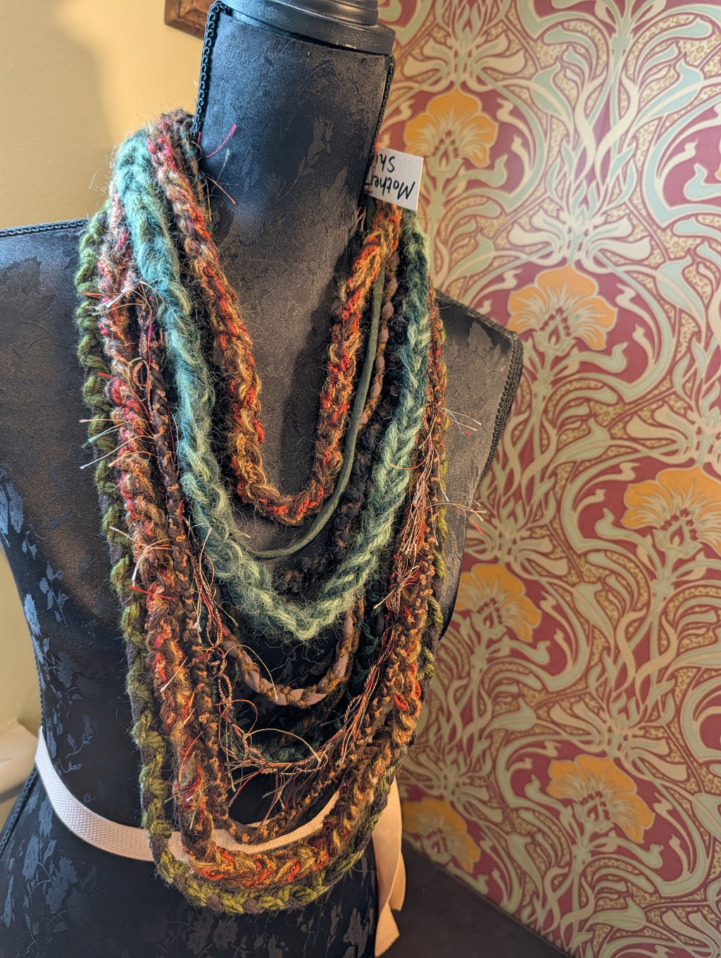Mother Shipton, Witch Inspired Fabric Necklace, Bohemian Style layers, Weave and Crochet, Great gift