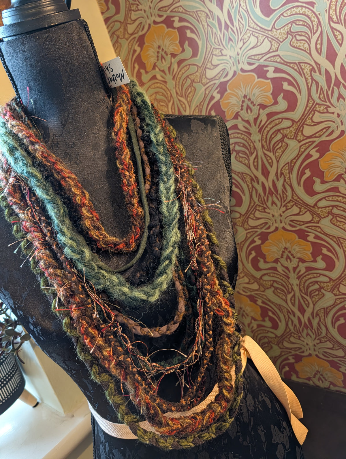 Mother Shipton, Witch Inspired Fabric Necklace, Bohemian Style layers, Weave and Crochet, Great gift
