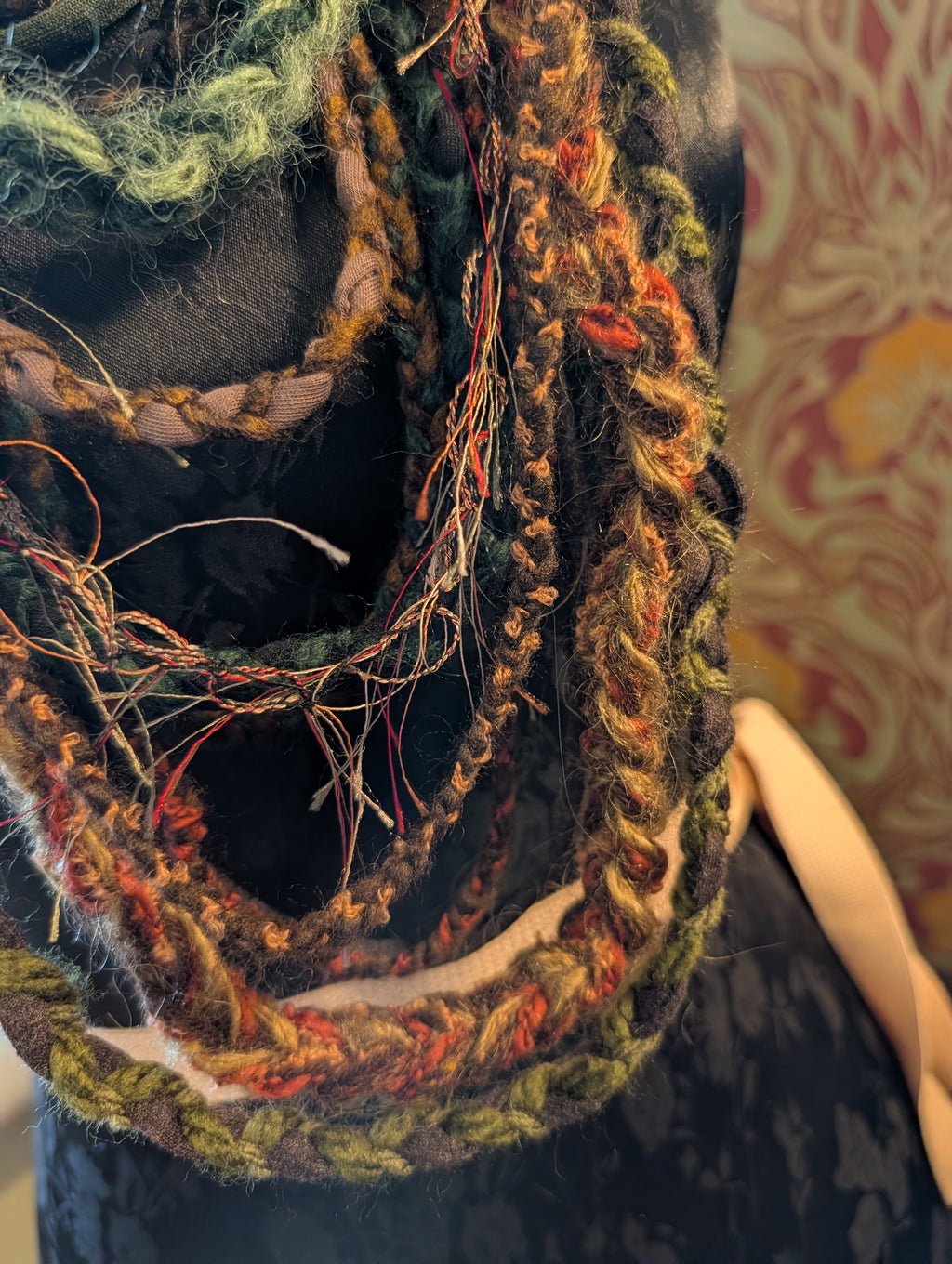 Mother Shipton, Witch Inspired Fabric Necklace, Bohemian Style layers, Weave and Crochet, Great gift
