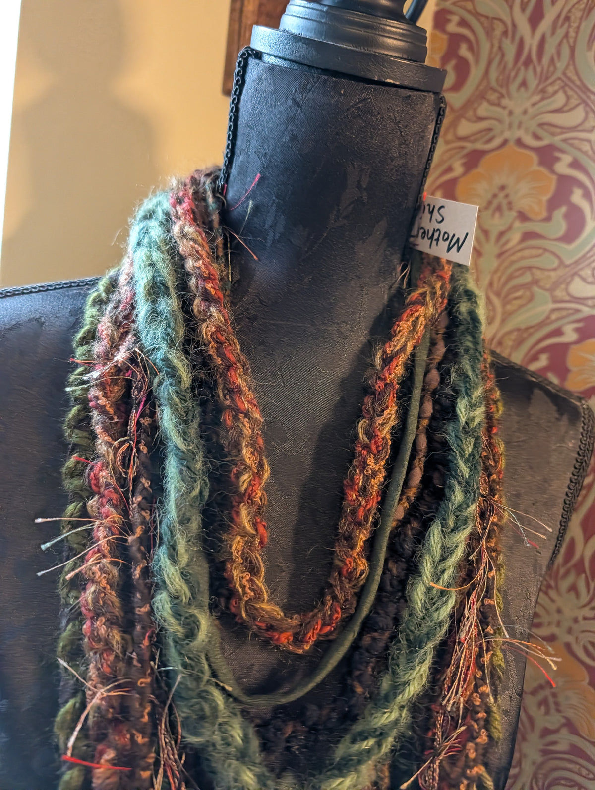 Mother Shipton, Witch Inspired Fabric Necklace, Bohemian Style layers, Weave and Crochet, Great gift