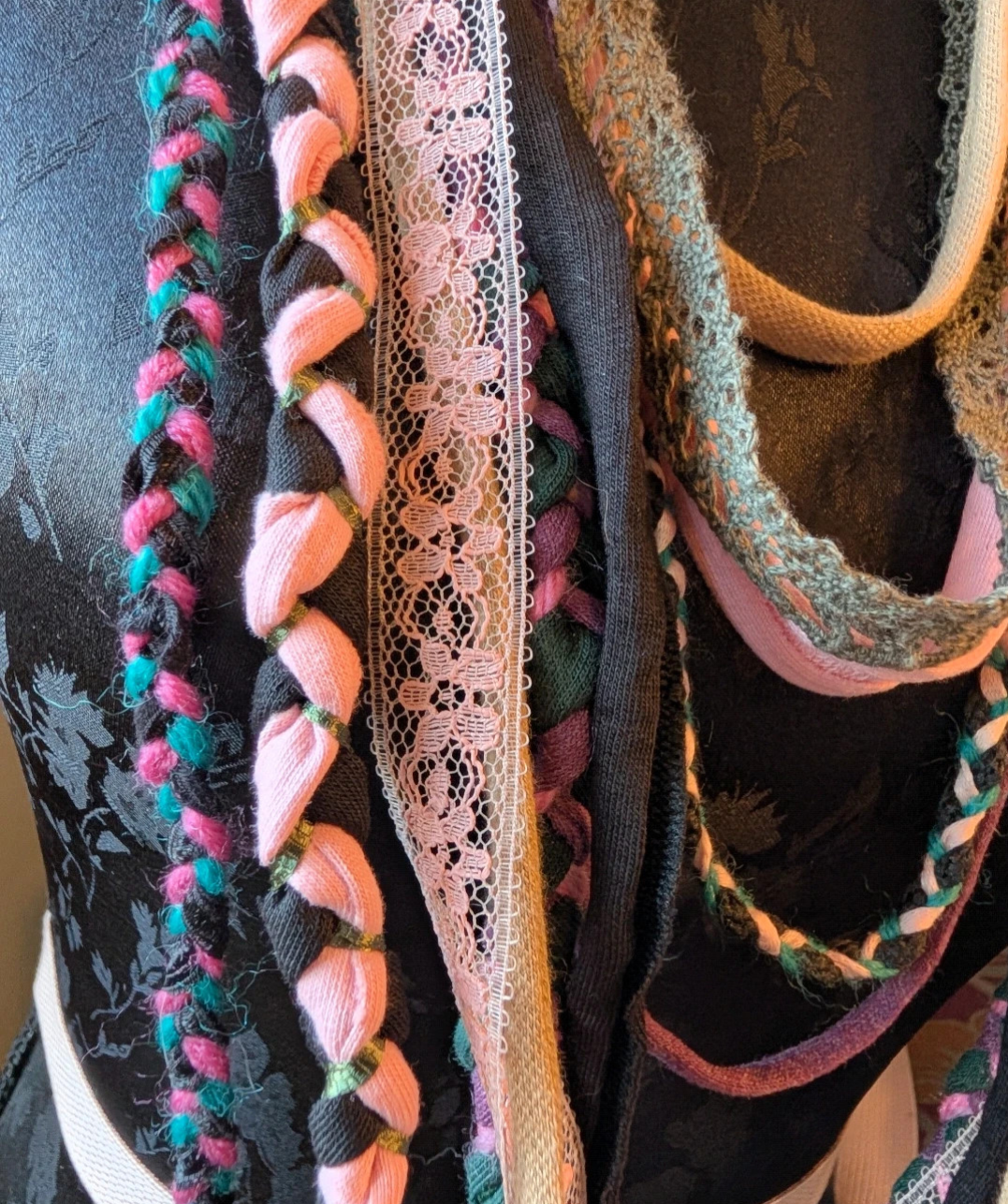 Rose Garden, Boho Style Fabric Necklace
