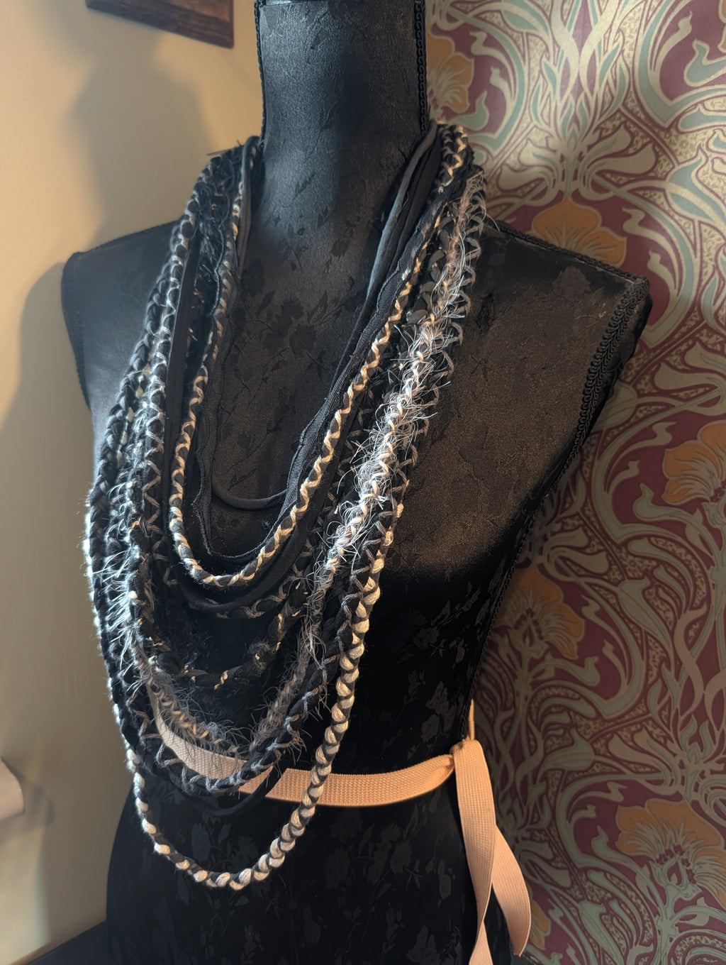 Moon child, A witchy, boho, gothic fabric necklace, whimsical, hand woven and Upcycled