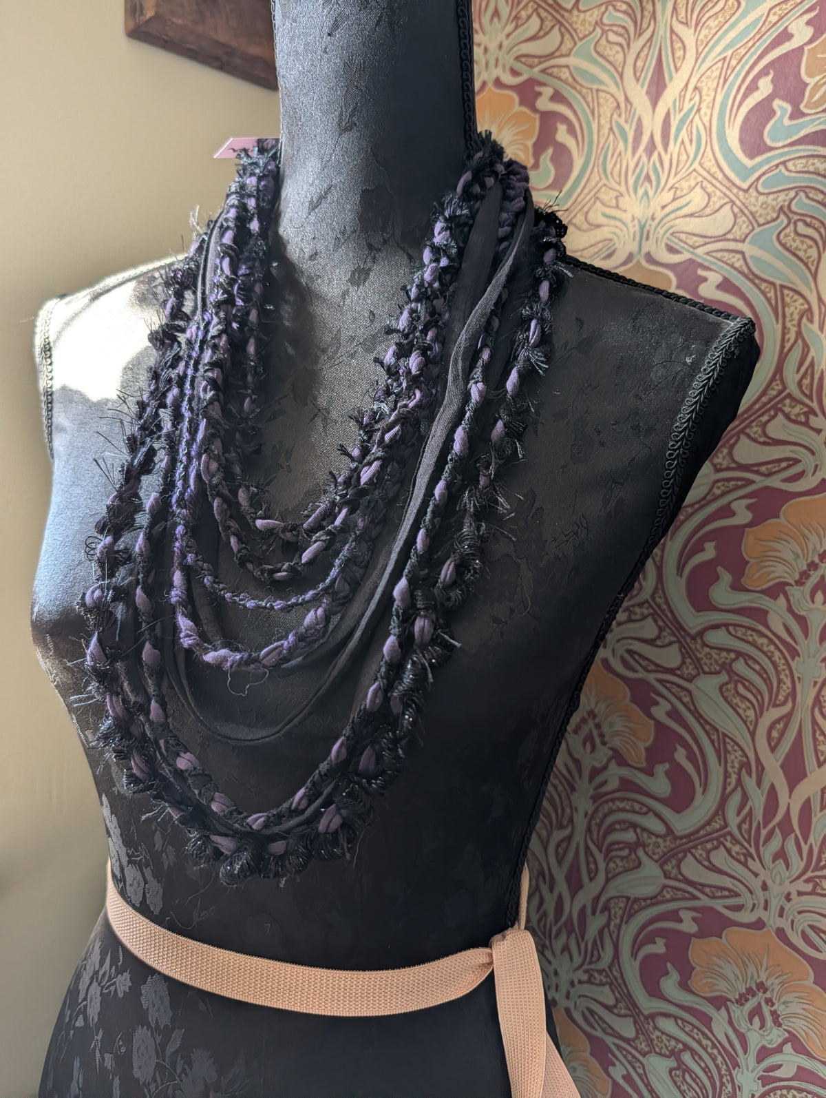 Belladonna, Beautiful Gothic Boho Style Fabric Necklace