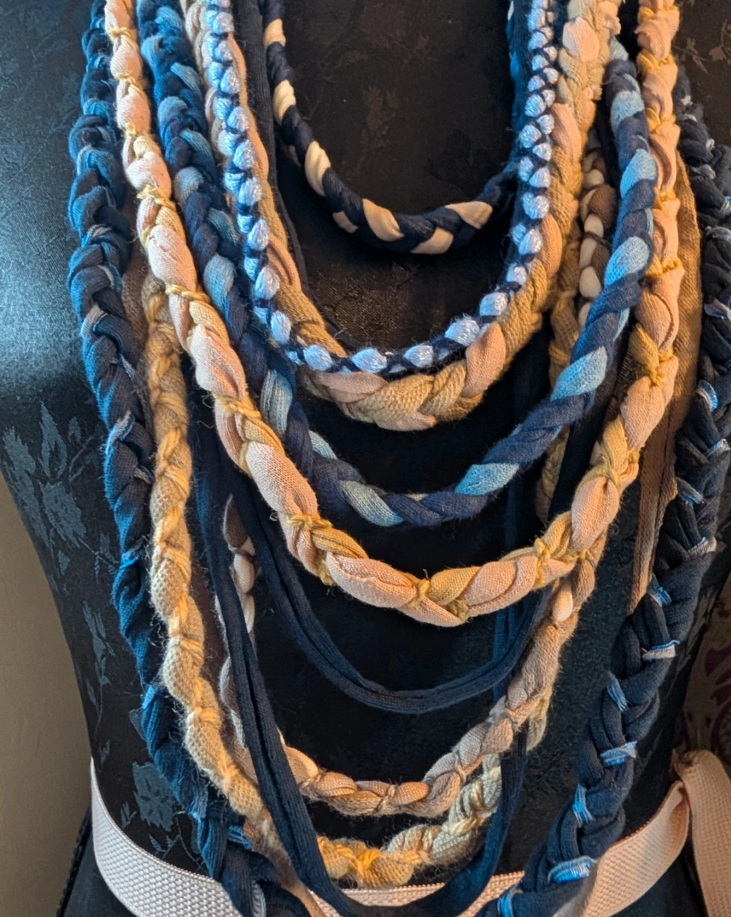 Sandy Beach, Boho Style Recycled Fabric Necklace