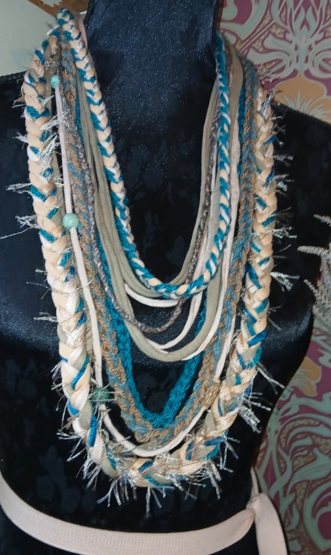 Bali Cove, Unique Upcycled Bohemian fabric necklace