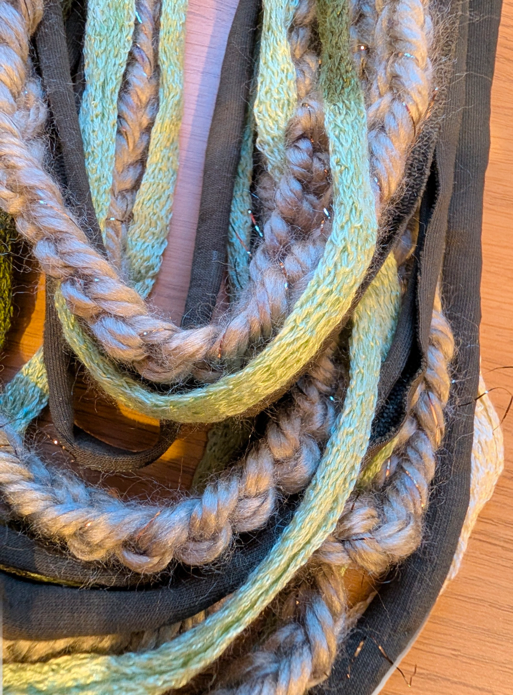 Green Meadow, Upcycled Crocheted Infinity Scarf