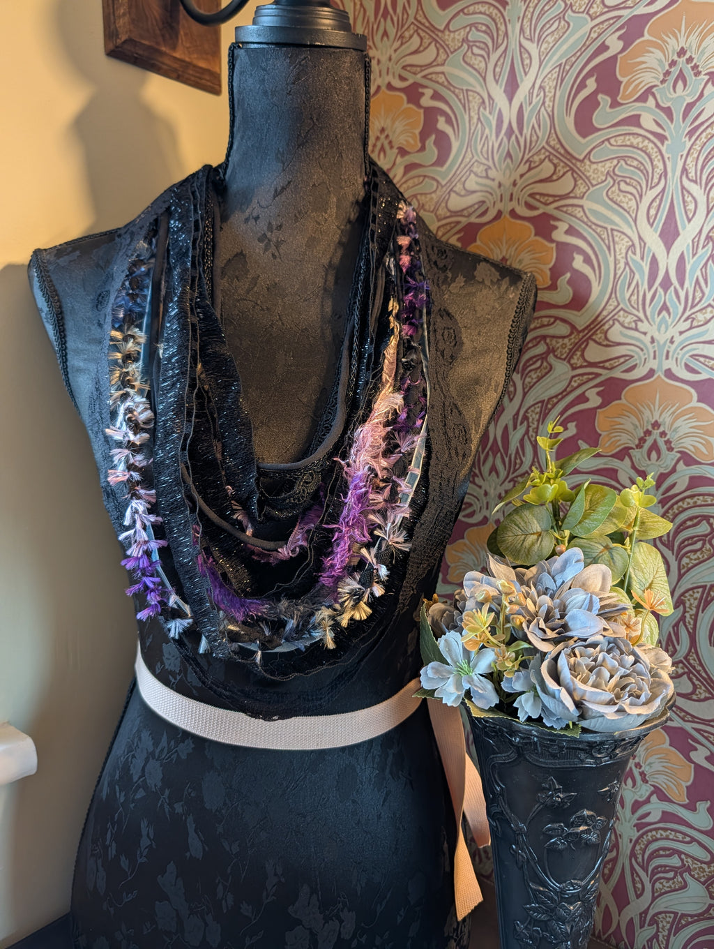 Whimsigoth Pastels, Gothic Style Unique Upcycled Fabric Necklace