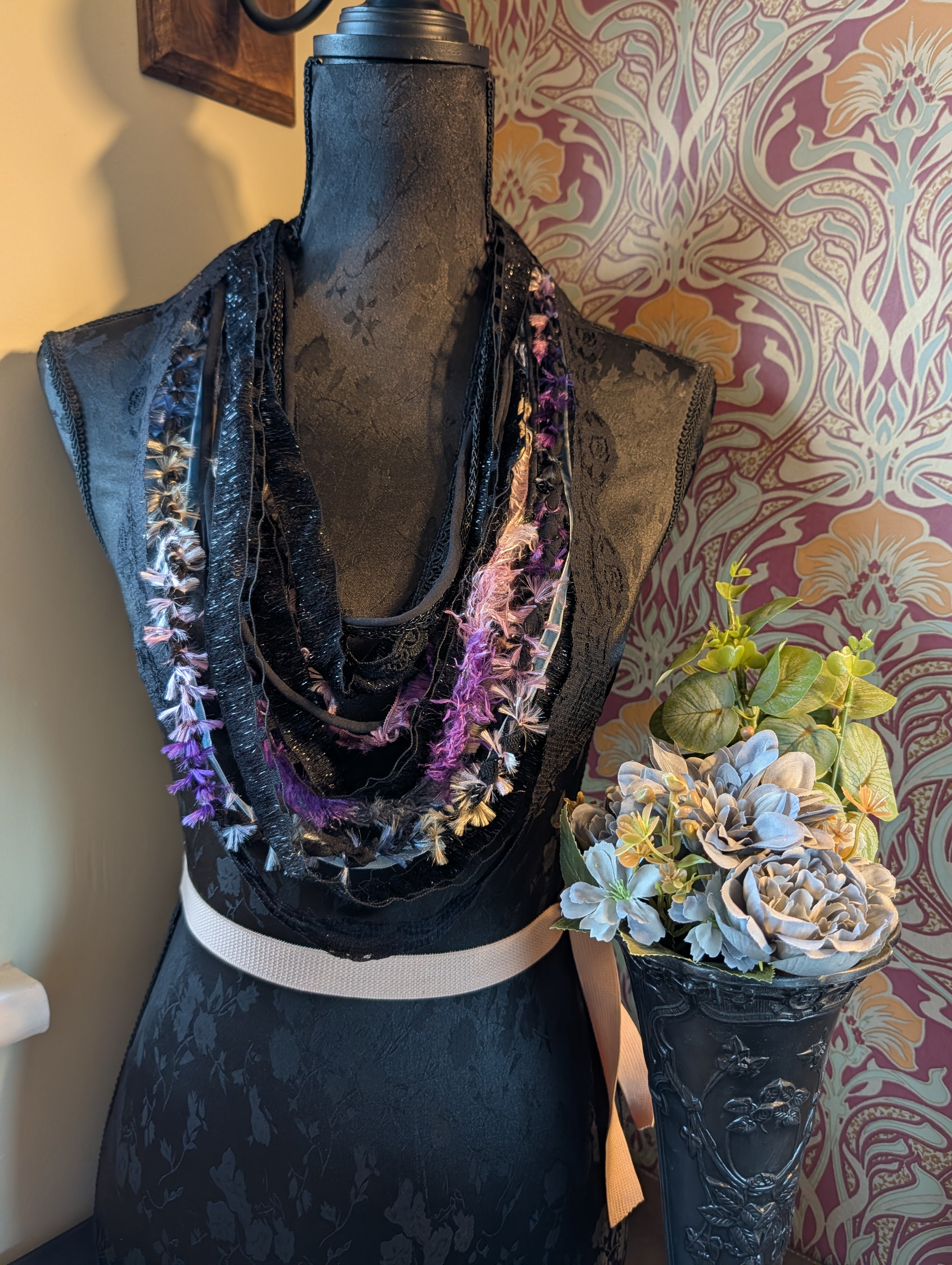 Whimsigoth Pastels, Gothic Style Unique Upcycled Fabric Necklace