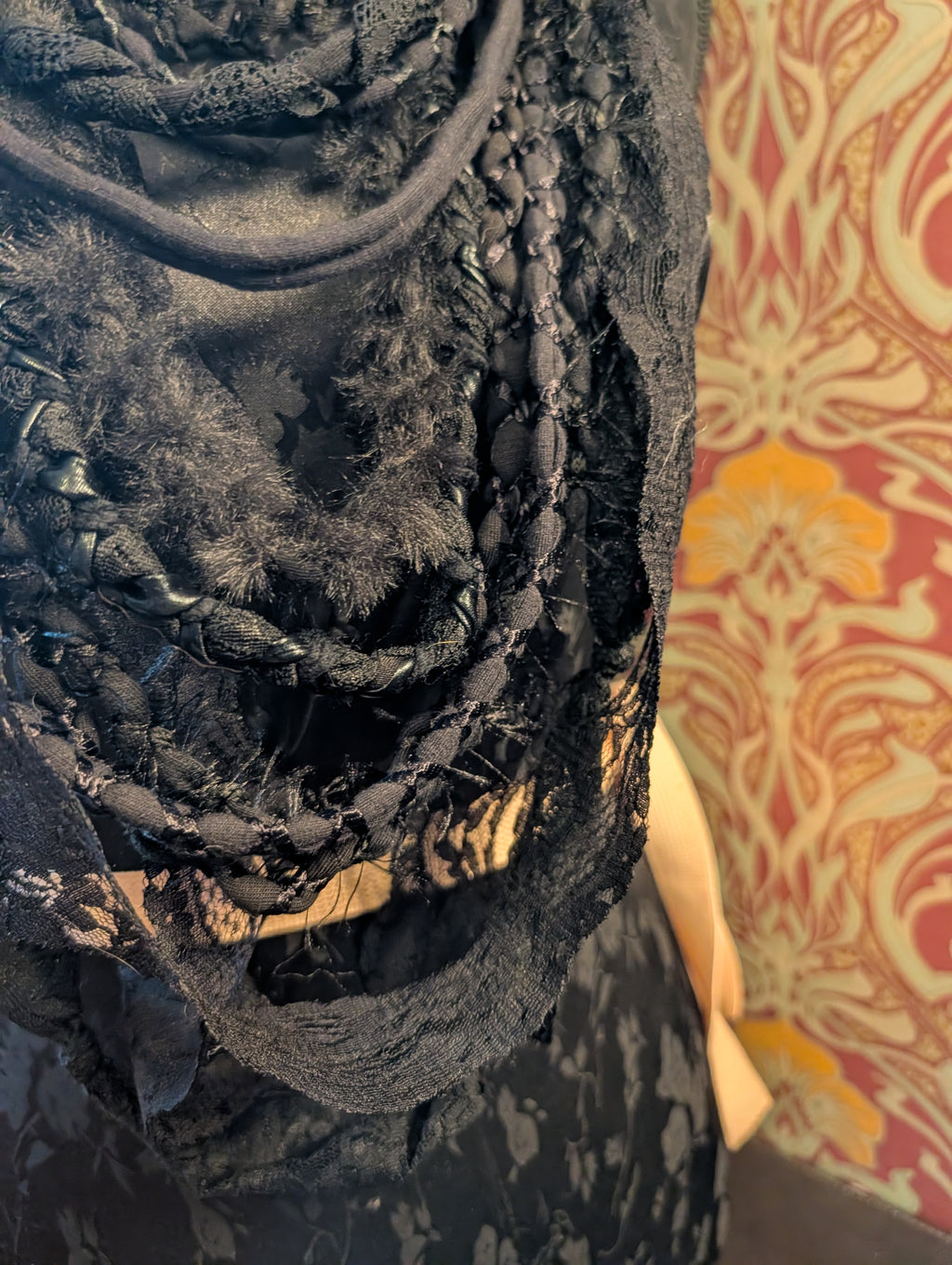 Gothic style Fabric Necklace,Nocturne, Handmade & Unique, Beautiful lace and weave is layered, made using sustainable materials