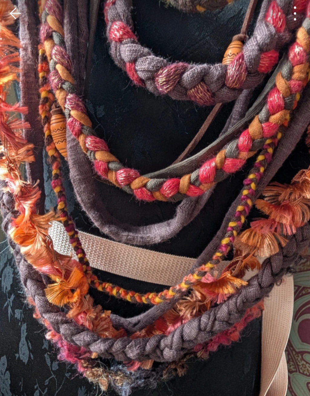 Carnelian, Witchy, Bohemian Style Stone inspired fabric necklace