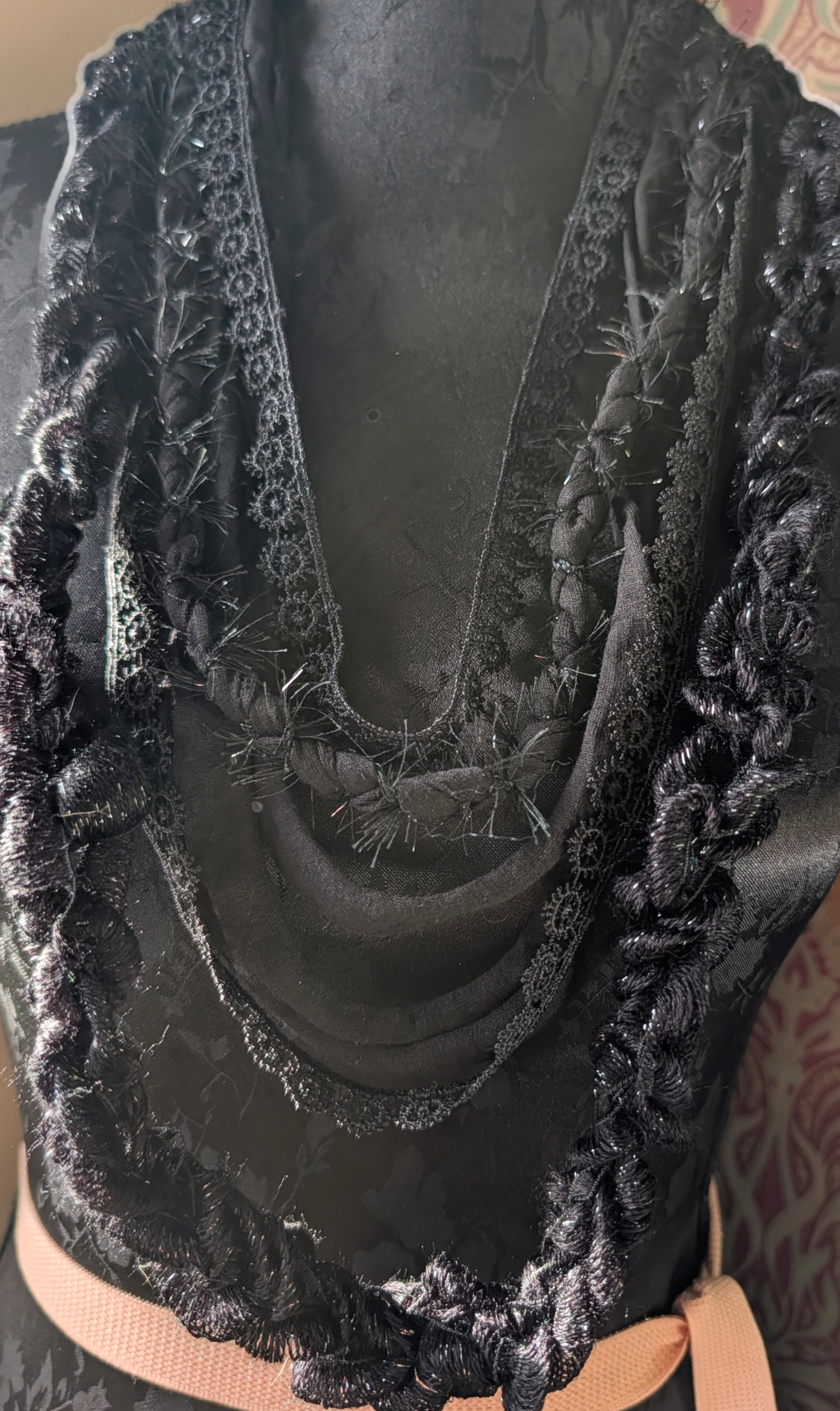Obsidian, Gothic Statement Fabric Necklace