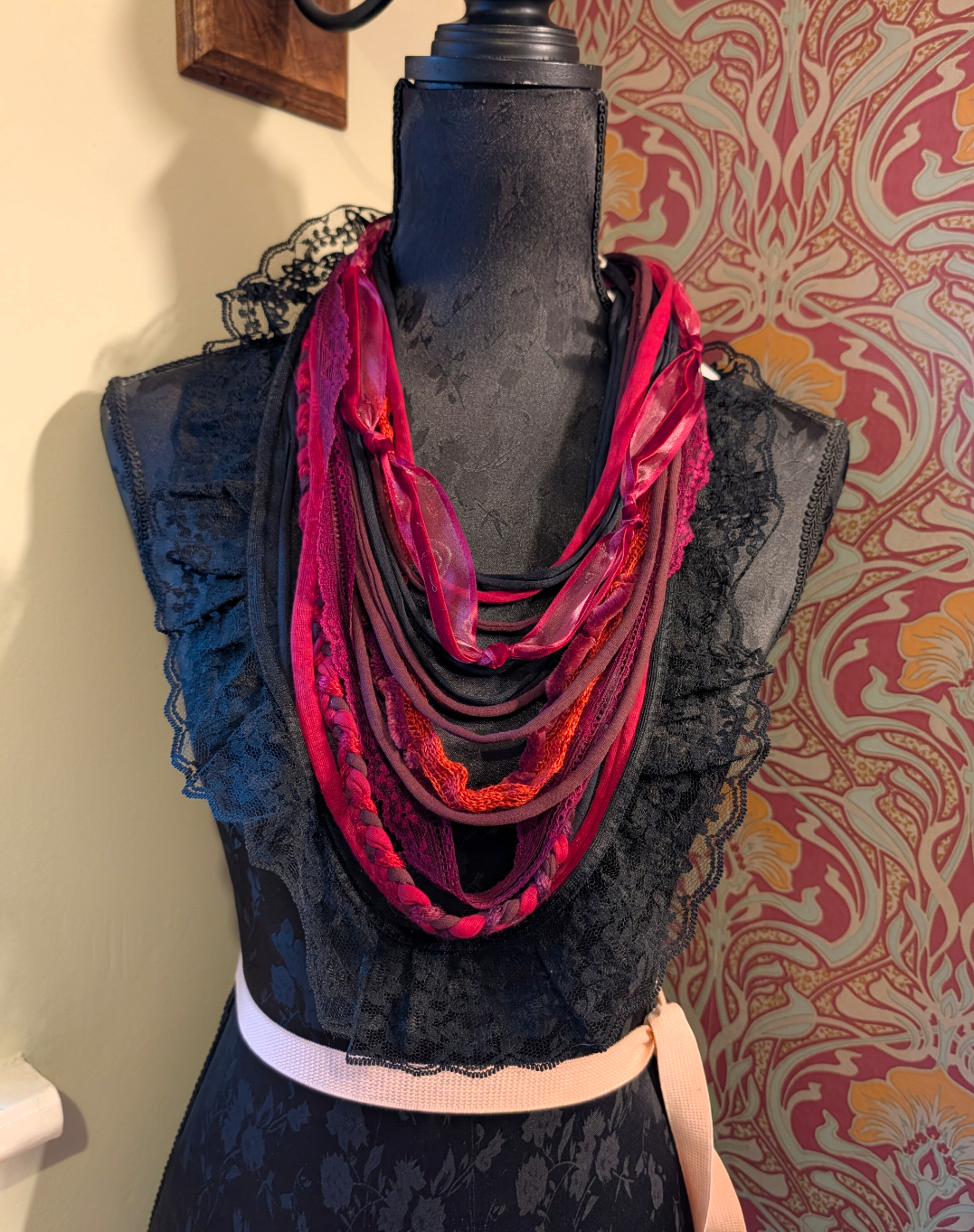 Whitby Dark Romance Gothic Upcycled Fabric Necklace