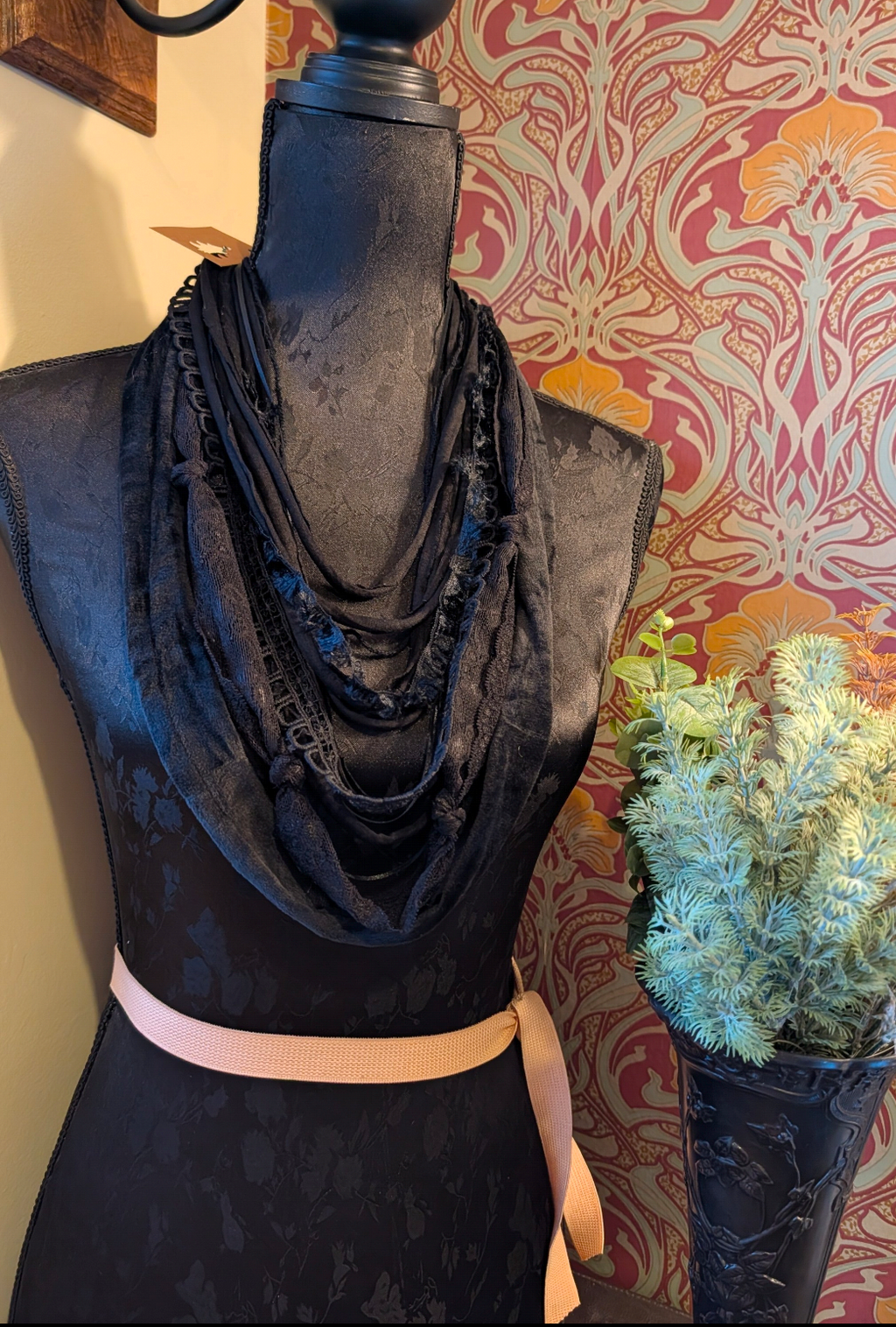 Victorian Jet, Trad. Goth Design Handmade Infinity Scarf