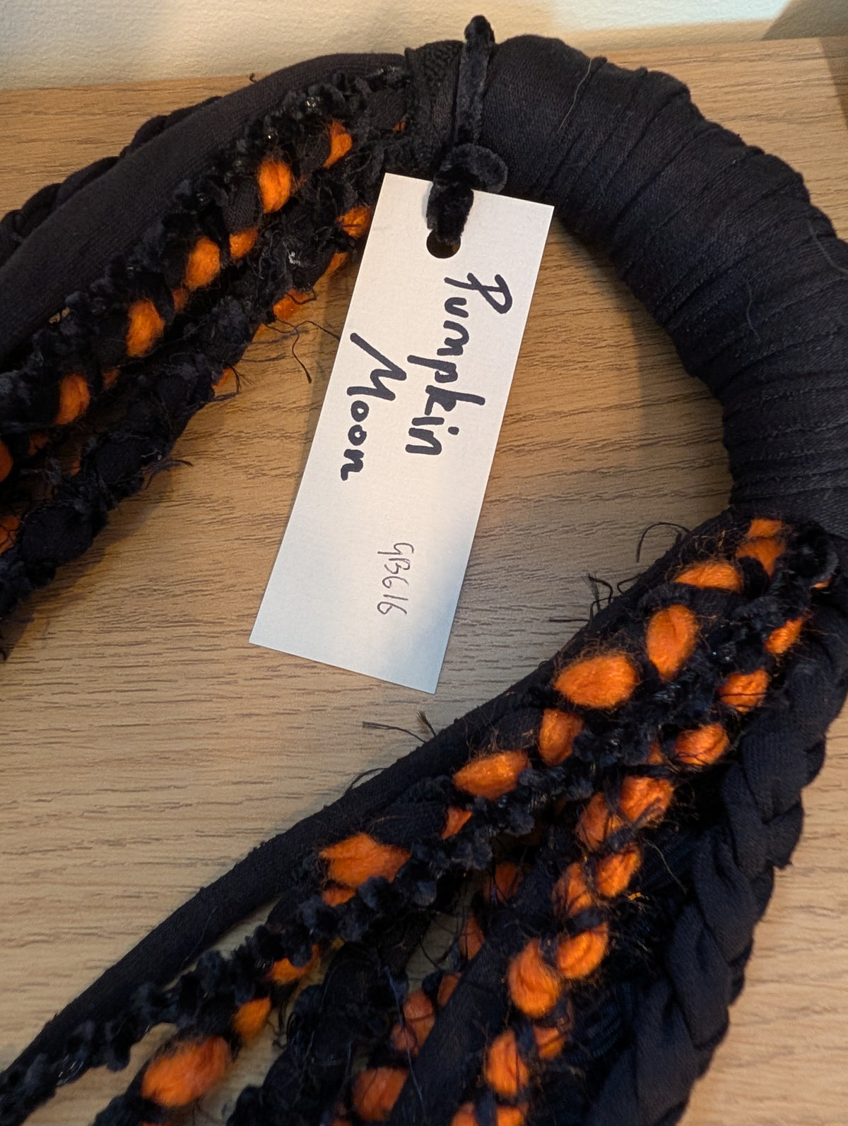 Pumpkin Moon, Upcycled Handmade Fabric Necklace, Goth Accessory, Halloween Accessory