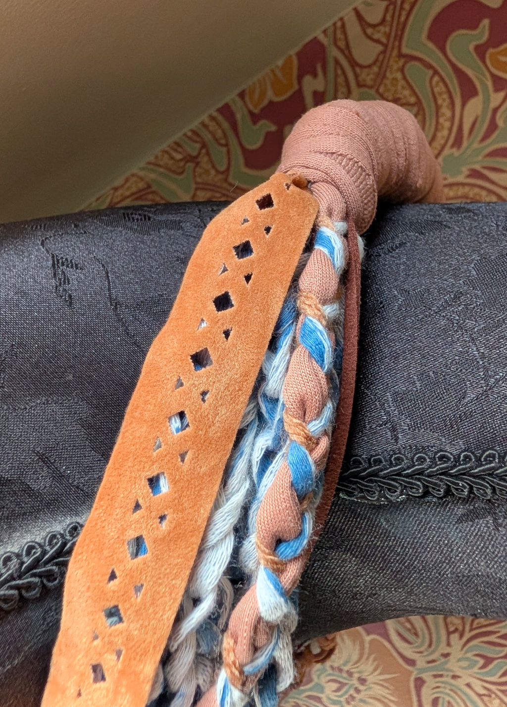 Desert Boho Style Infinity Scarf with Ceramic and Wooden Bead Necklace