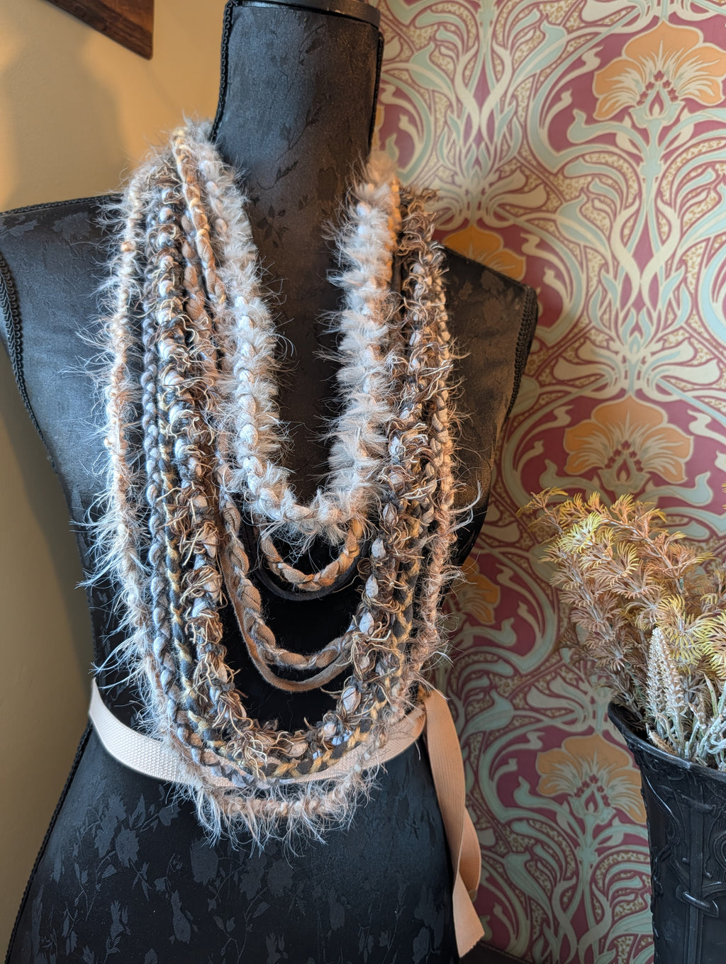 Viking Lagertha Statement Piece, fabric necklace handmade, upcycled & unique