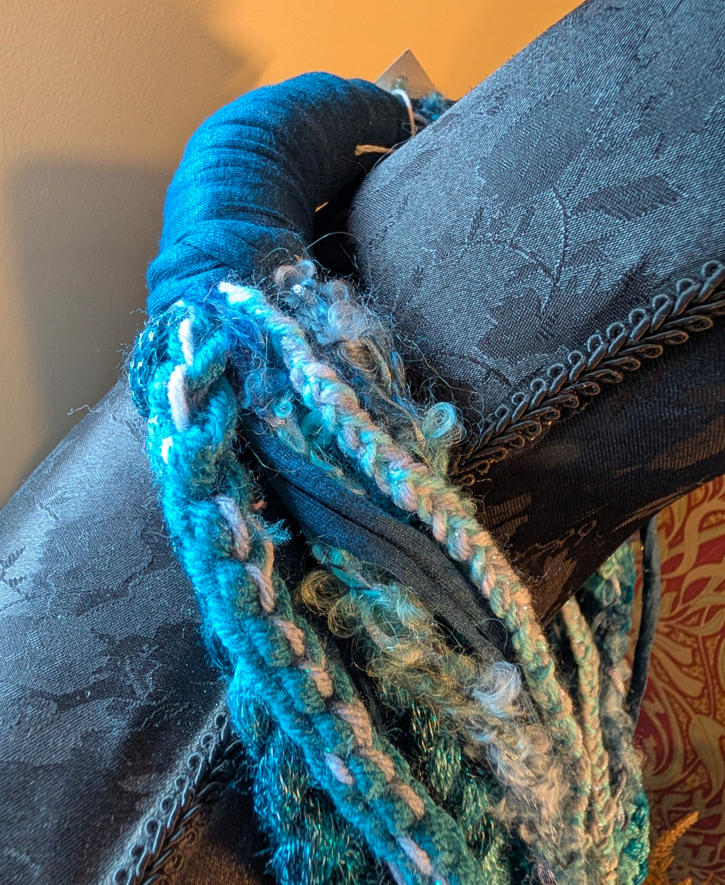 Teal Shimmer Handcrafted Bohemian Style Multi-strand Crocheted Scarf