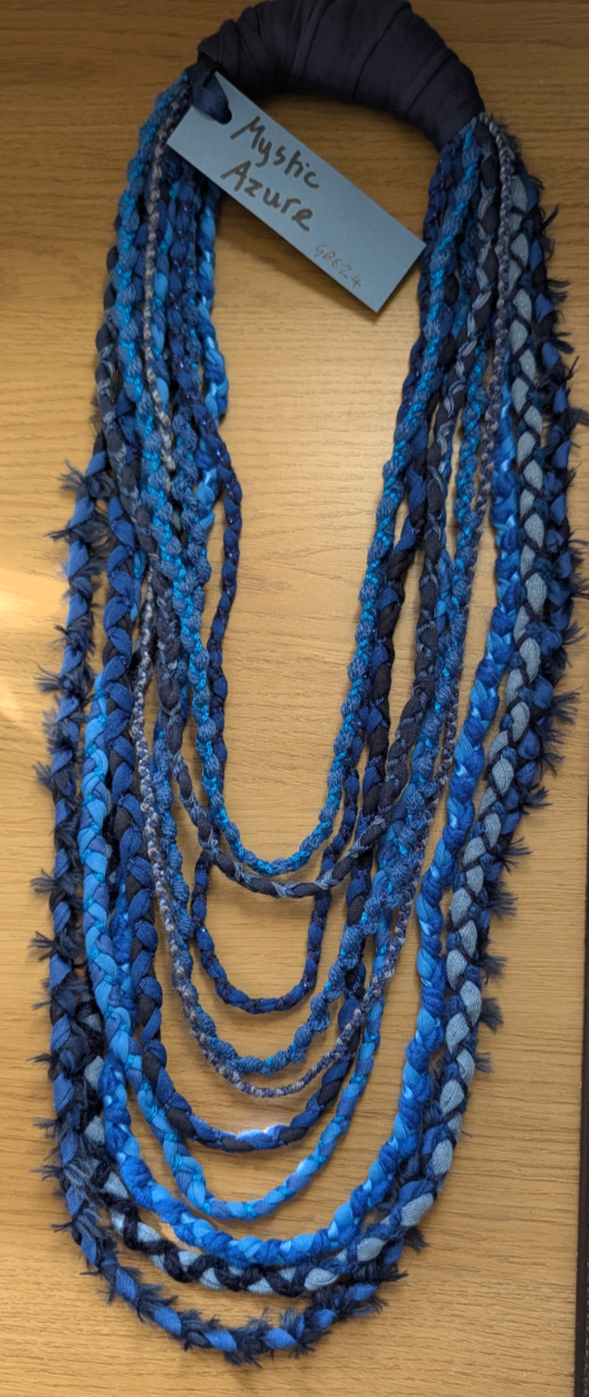 Mystic Azure, Boho Style Layered Fabric Necklace, Handmade & Unique Gift