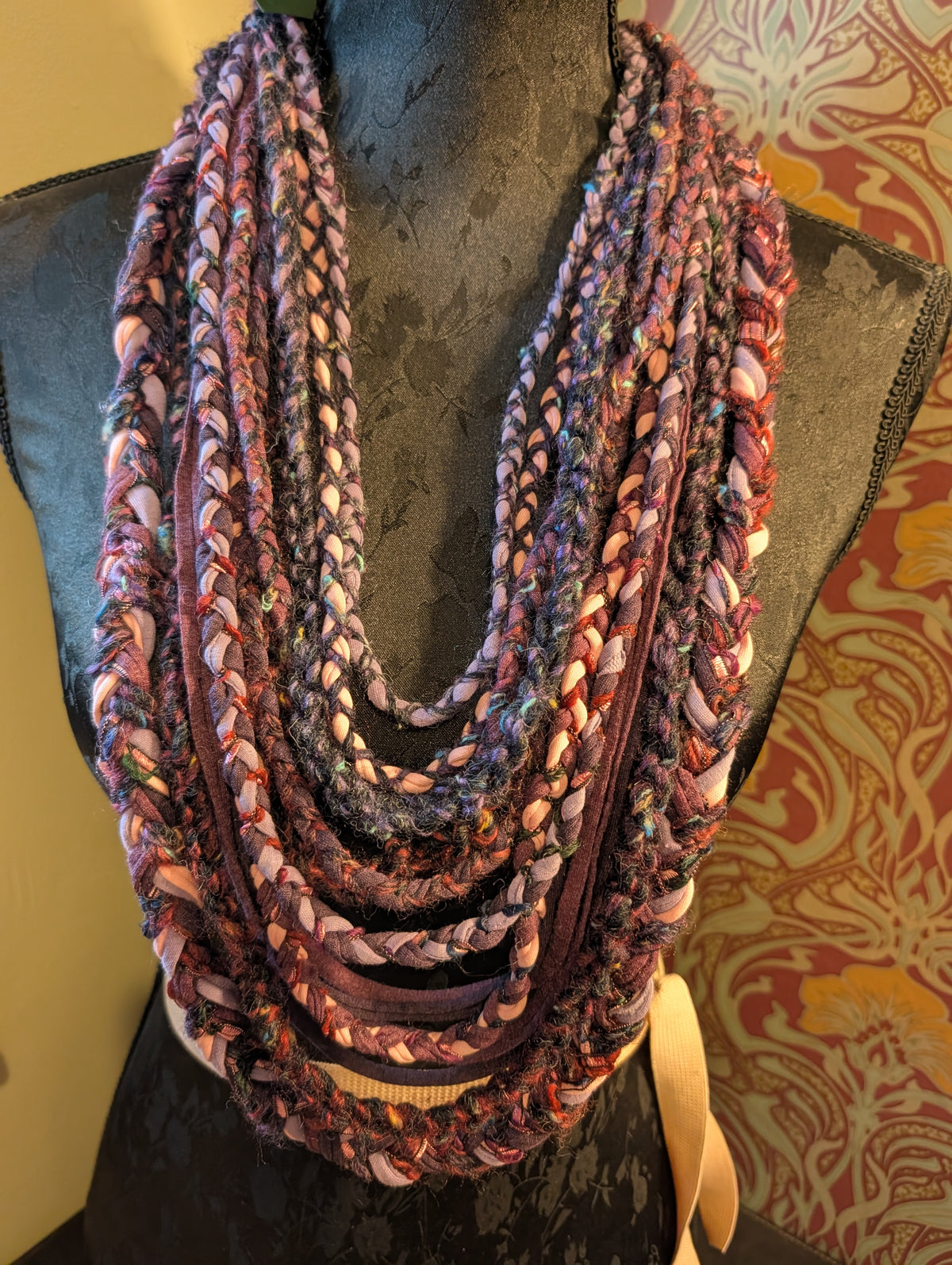 Enchanted Heather, beautiful Boho layered scarf in natural hues of purple and pink, handmade & totally unique