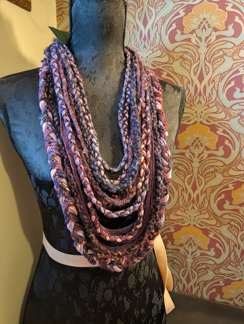 Enchanted Heather, beautiful Boho layered scarf in natural hues of purple and pink, handmade & totally unique