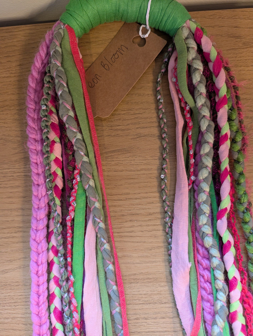 Handmade upcycled statement necklace Neon Bloom