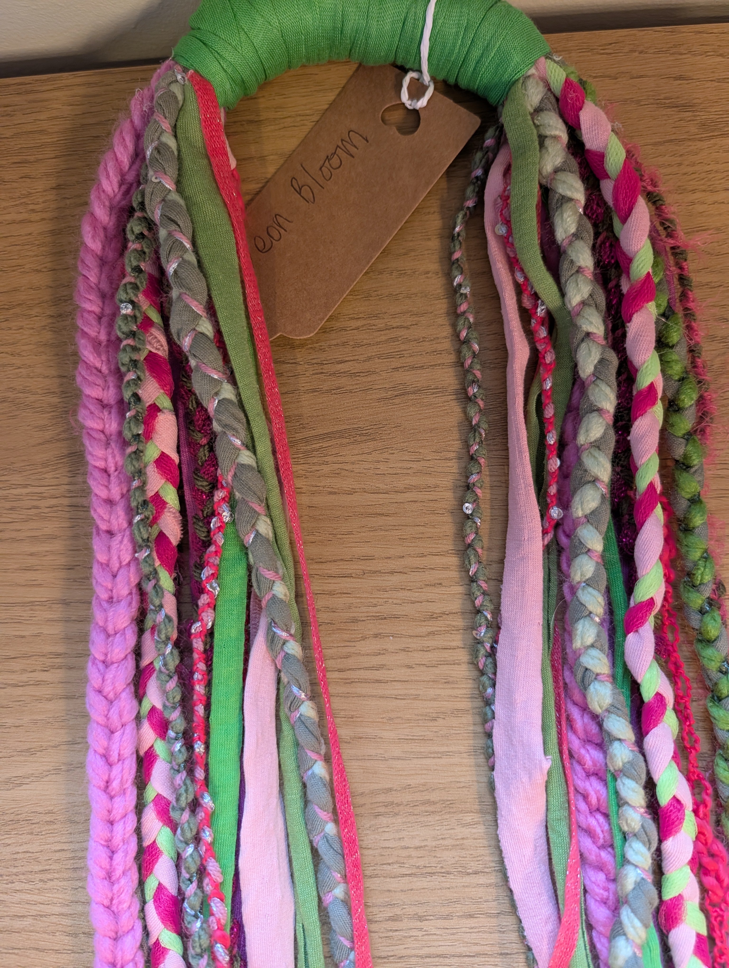 Handmade upcycled statement necklace Neon Bloom