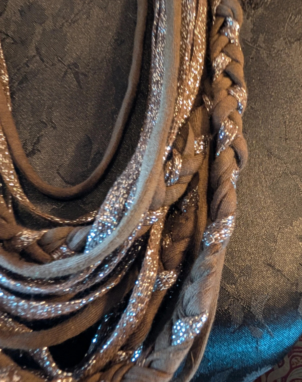 Moonlit Earth, Cowl length T-shirt Yarn Layered Scarf