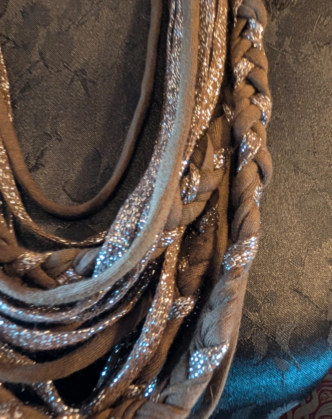 Moonlit Earth, Cowl length T-shirt Yarn Layered Scarf