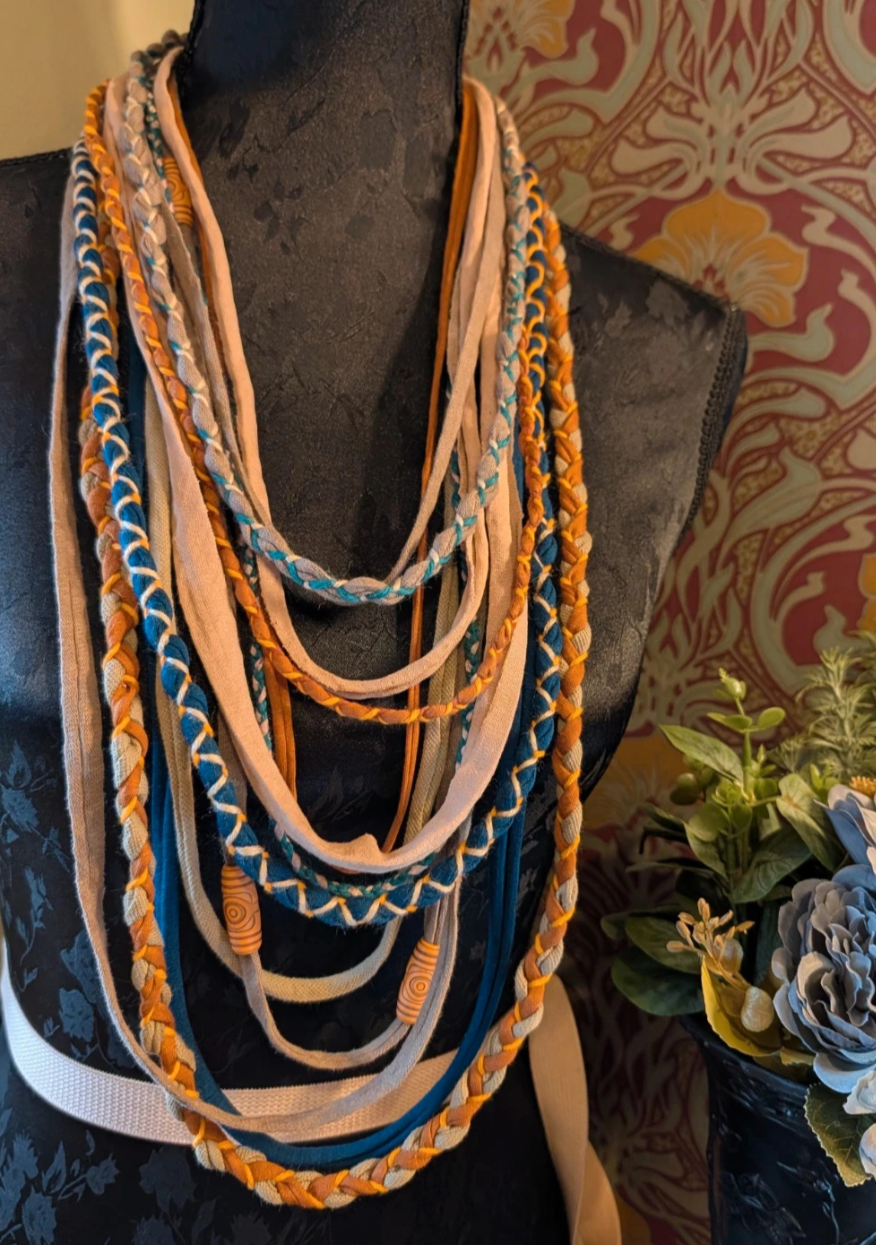 Tropical Sunset, Boho Style Upcycled, Handcrafted Fabric Neclace