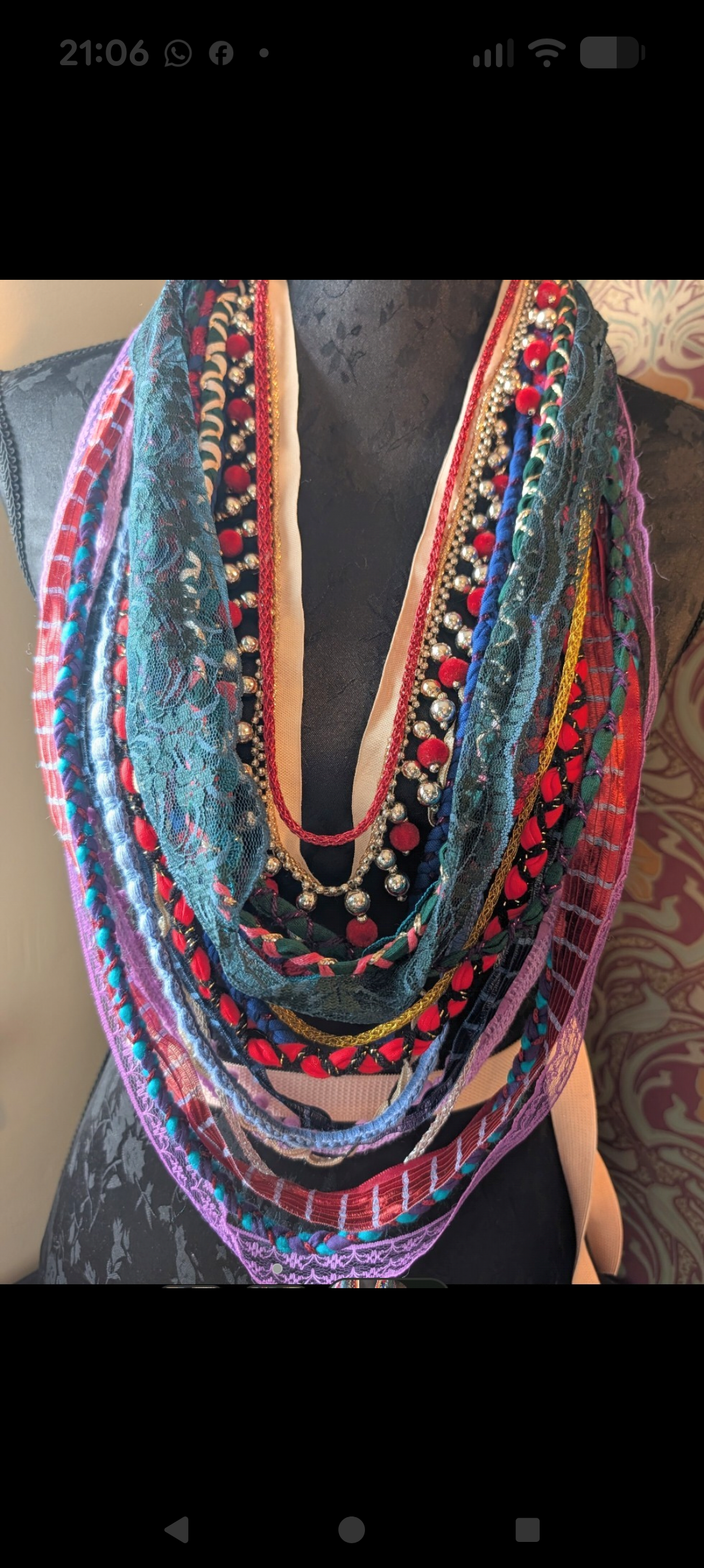 Gypsy Witch, Layered Fabric Necklace, Handmade, Upcycled & Unique