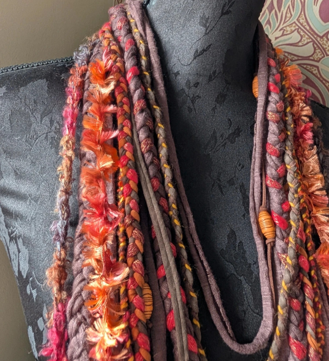 Carnelian, Witchy, Bohemian Style Stone inspired fabric necklace