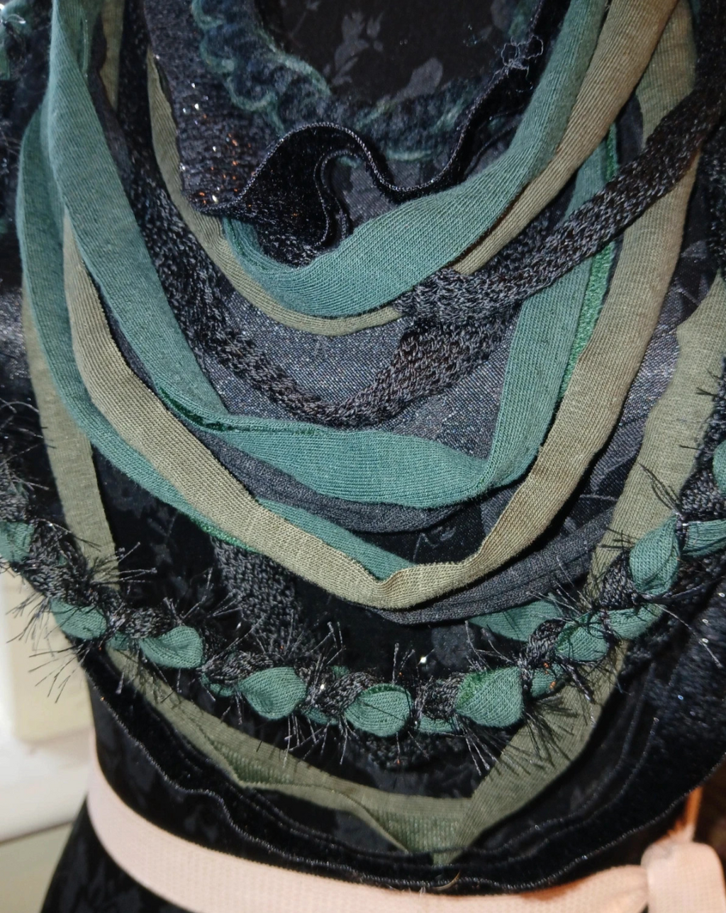 Starlit Forest, Gothic Boho Forestcore inspired design, Handmade Upcycled fabric necklace