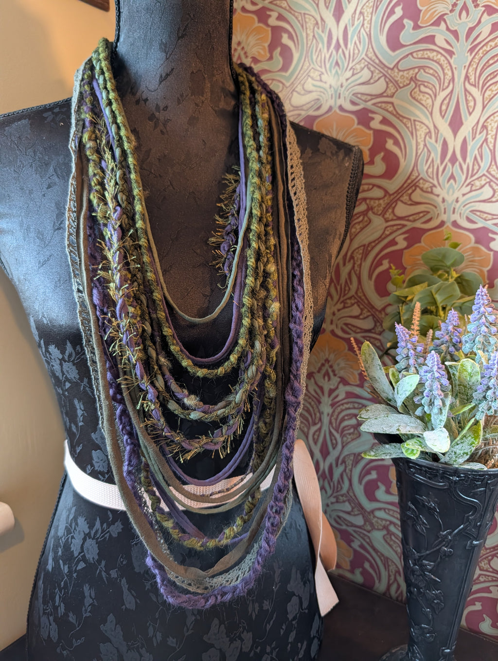 Moss & Mulberry Handmade Fabric Necklace Boho Eco Fashion