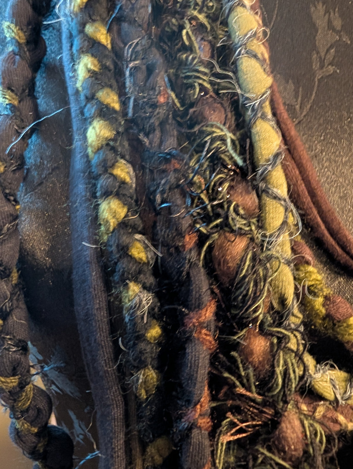 Moss Hollow, A Beautiful, forest inspired fabric necklace, Earthy shades that create a dark and witchy overtone