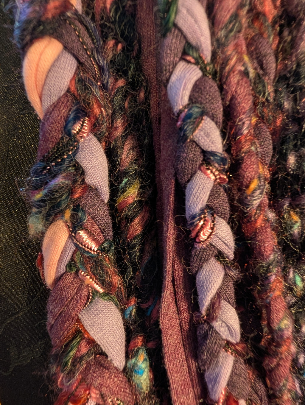 Enchanted Heather, beautiful Boho layered scarf in natural hues of purple and pink, handmade & totally unique