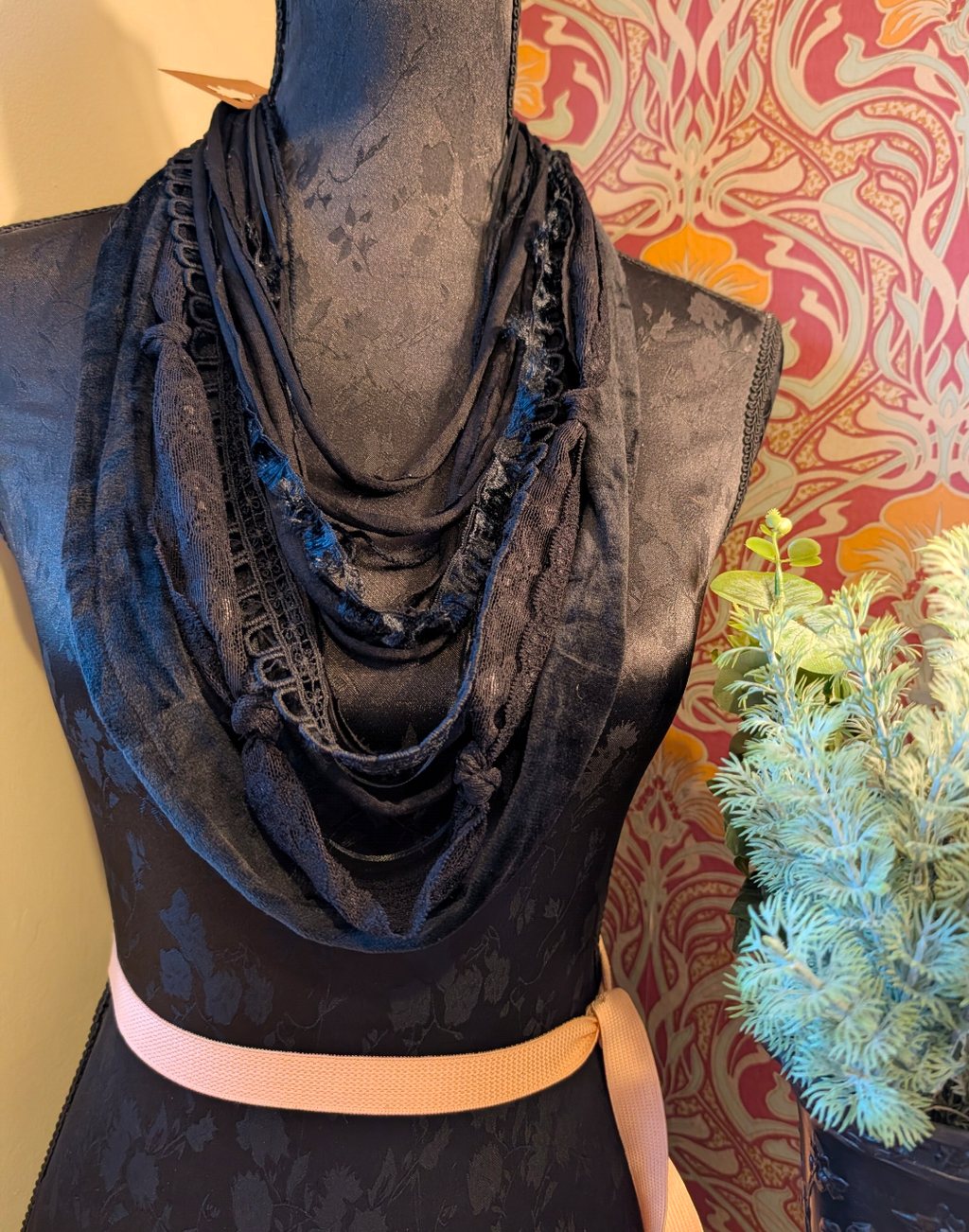 Victorian Jet, Trad. Goth Design Handmade Infinity Scarf