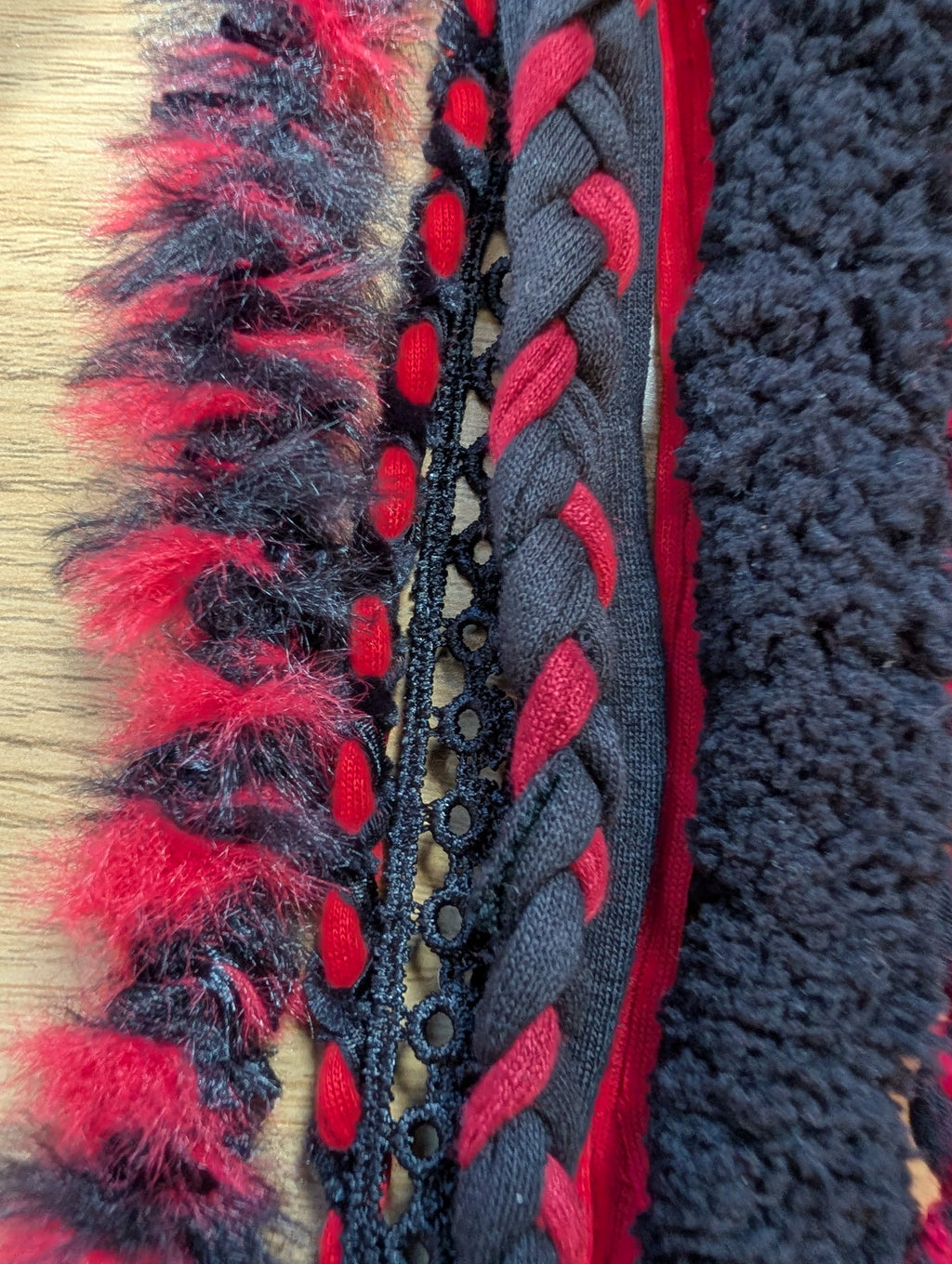 Wolfblood, Handmade Gothic accessory in Scarlet and Black fabric, Unique Necklace/Infinity Scarf