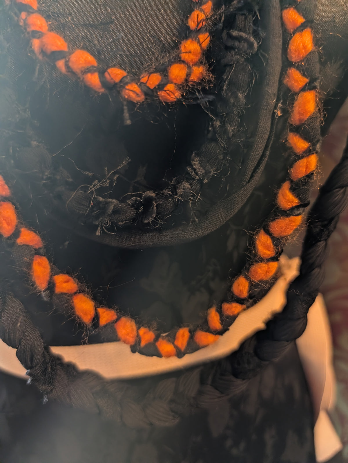Pumpkin Moon, Upcycled Handmade Fabric Necklace, Goth Accessory, Halloween Accessory