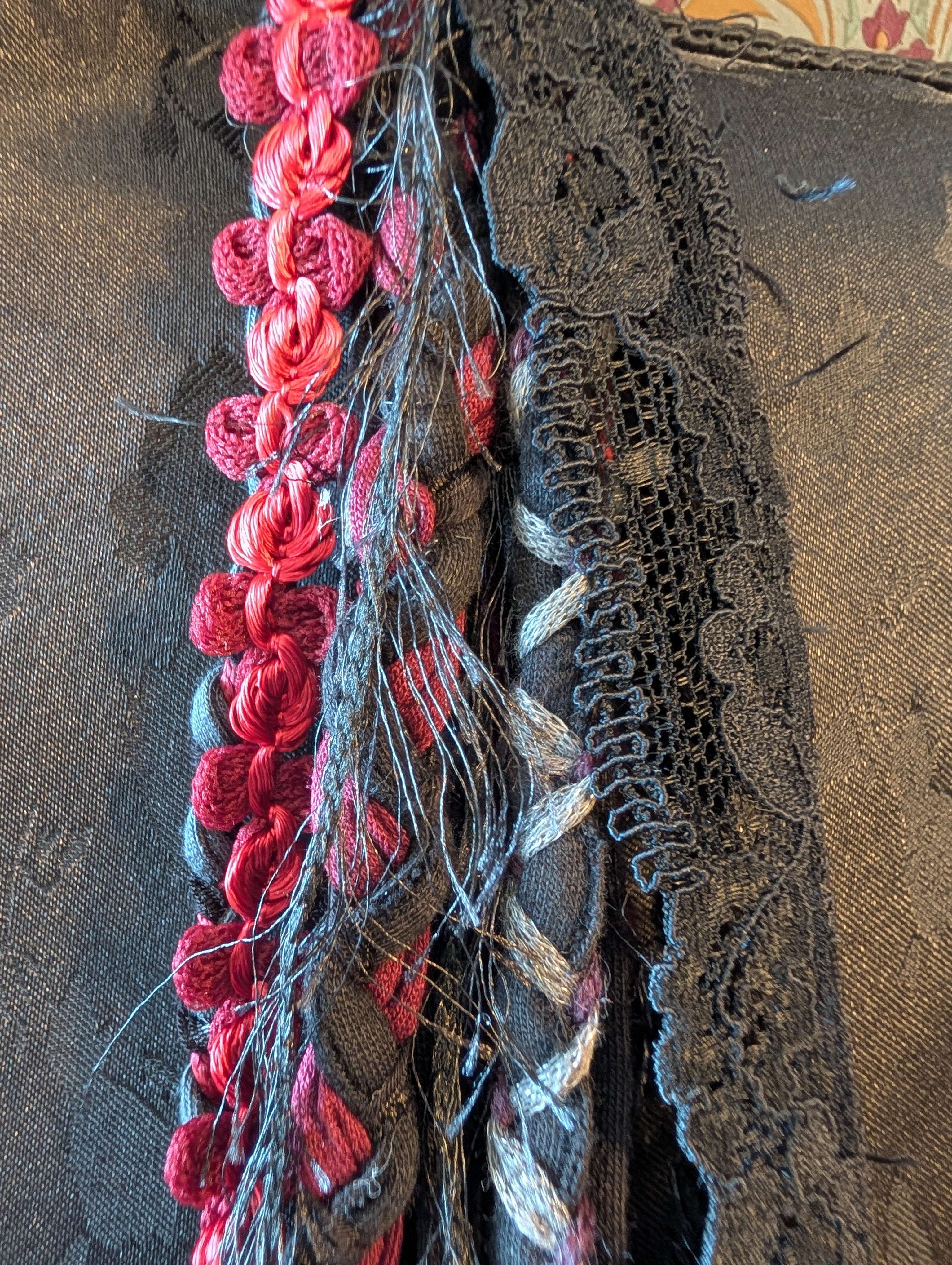 Decayed Roses, beautiful upcycled gothic fabric necklace, handmade