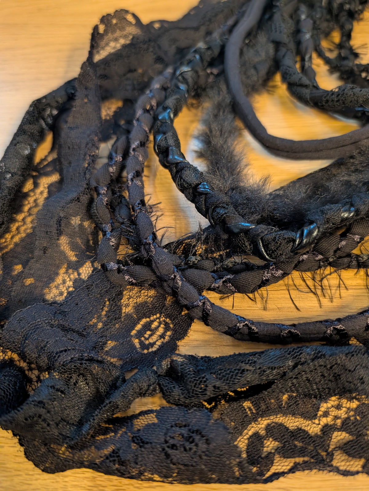 Gothic style Fabric Necklace,Nocturne, Handmade & Unique, Beautiful lace and weave is layered, made using sustainable materials