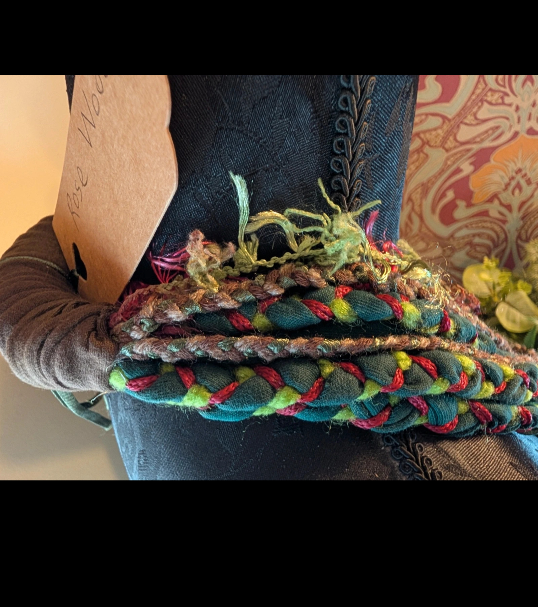 Rose Wood, Handcrafted Boho Fabric Necklace
